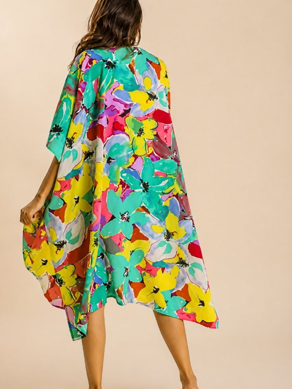 UMGEE New Emerald Mix Vibrant Floral Open Front Longline Kimono SZ 1XL 2XL Boho - Picture 5 of 9